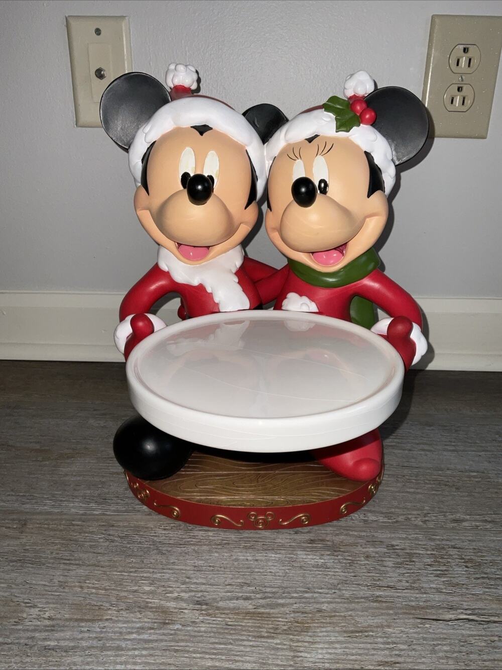 Rare Disney Mickey & Minnie Mouse Christmas Cookie Holder & Ceramic Tray